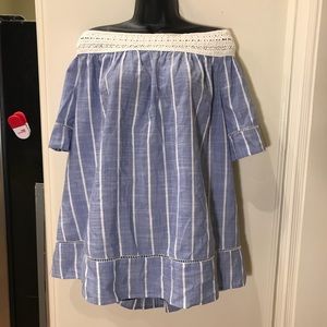 Westbound Woman Blue Cream Stripe Off shoulder Top